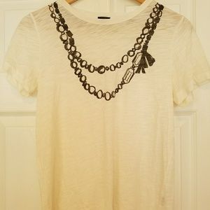J.Crew cream jeweled t-shirt